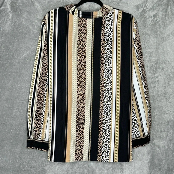 Vicki Wayne 22W 2X Shirt Top Brown Animal Print Button Up Long Sleeve V Neck - Picture 4 of 6